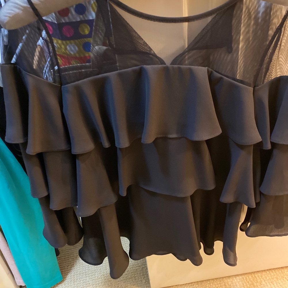 Black ruffled evening top